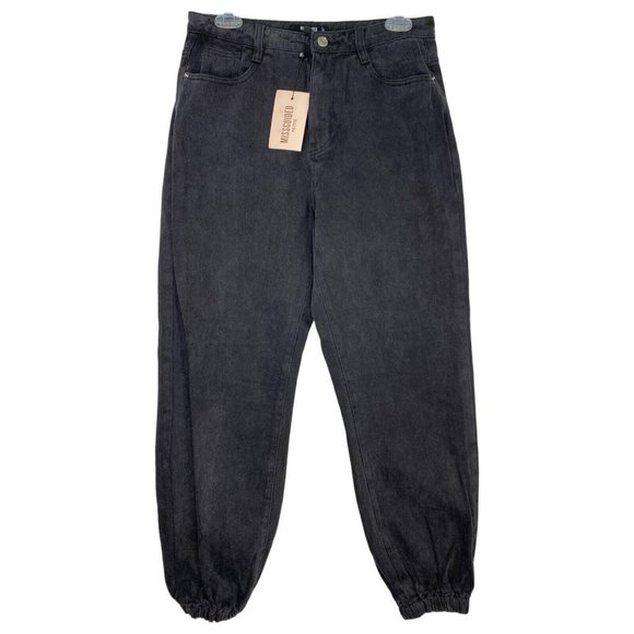NWT Missguided Sz 8P Denim Riot High Rise Mom Jeans High Joggers Black Carrot - Picture 1 of 8